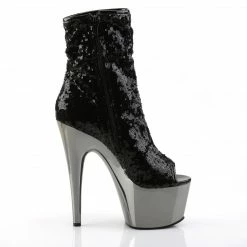 Pleaser ADORE-1008SQ - Blk Sequins/Dark Pewter Chrome
