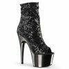 Pleaser ADORE-1008SQ - Blk Sequins/Dark Pewter Chrome