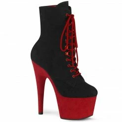 Pleaser Exotic Dancing ADORE-1020FSTT - Blk Faux Suede/Red Faux Suede
