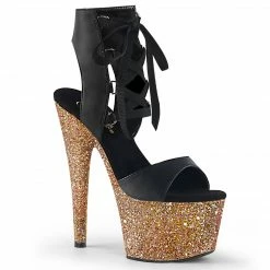 Pleaser ADORE-700-14LG - Blk Faux Leather/Rose Gold Multi Glitter Exotic Dancing