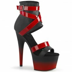 Pleaser ADORE-700-15 - Blk Faux Leather-Red Pat/Blk-Red Matte