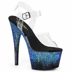 Pleaser Exotic Dancing ADORE-708SS - Clr/Blk-Blue Multi Glitter