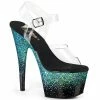 Pleaser ADORE-708SS - Clr/Blk-Turquoise Multi Glitter Exotic Dancing