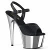Pleaser Exotic Dancing ADORE-709 - Blk Quilted Faux Leather/Slv Chrome