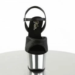 Pleaser Exotic Dancing ADORE-709 - Blk Quilted Faux Leather/Slv Chrome