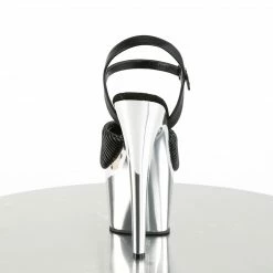 Pleaser Exotic Dancing ADORE-709 - Blk Quilted Faux Leather/Slv Chrome