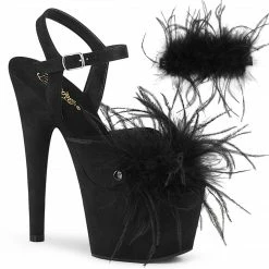 Pleaser Exotic Dancing ADORE-709F - Blk Faux Suede-Feather/Blk Faux Suede