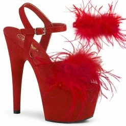 Pleaser ADORE-709F - Red Faux Suede-Feather/Red Faux Suede Exotic Dancing