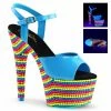 Pleaser ADORE-709RBS - Neon Blue Pat/Neon Multi Exotic Dancing