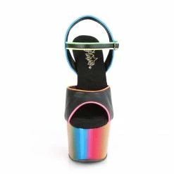 Pleaser ADORE-709RC-02 - Blk Faux Leather/Rainbow Chrome