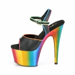 Pleaser ADORE-709RC-02 - Blk Faux Leather/Rainbow Chrome
