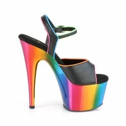 Pleaser ADORE-709RC-02 - Blk Faux Leather/Rainbow Chrome