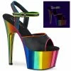 Pleaser ADORE-709RC-02 - Blk Faux Leather/Rainbow Chrome