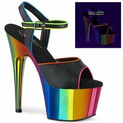 Pleaser ADORE-709RC-02 - Blk Faux Leather/Rainbow Chrome