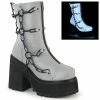 Demonia ASSAULT-66 - Grey Reflective Vegan Leather Punk & Goth