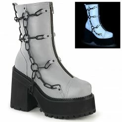 Demonia ASSAULT-66 - Grey Reflective Vegan Leather Punk & Goth