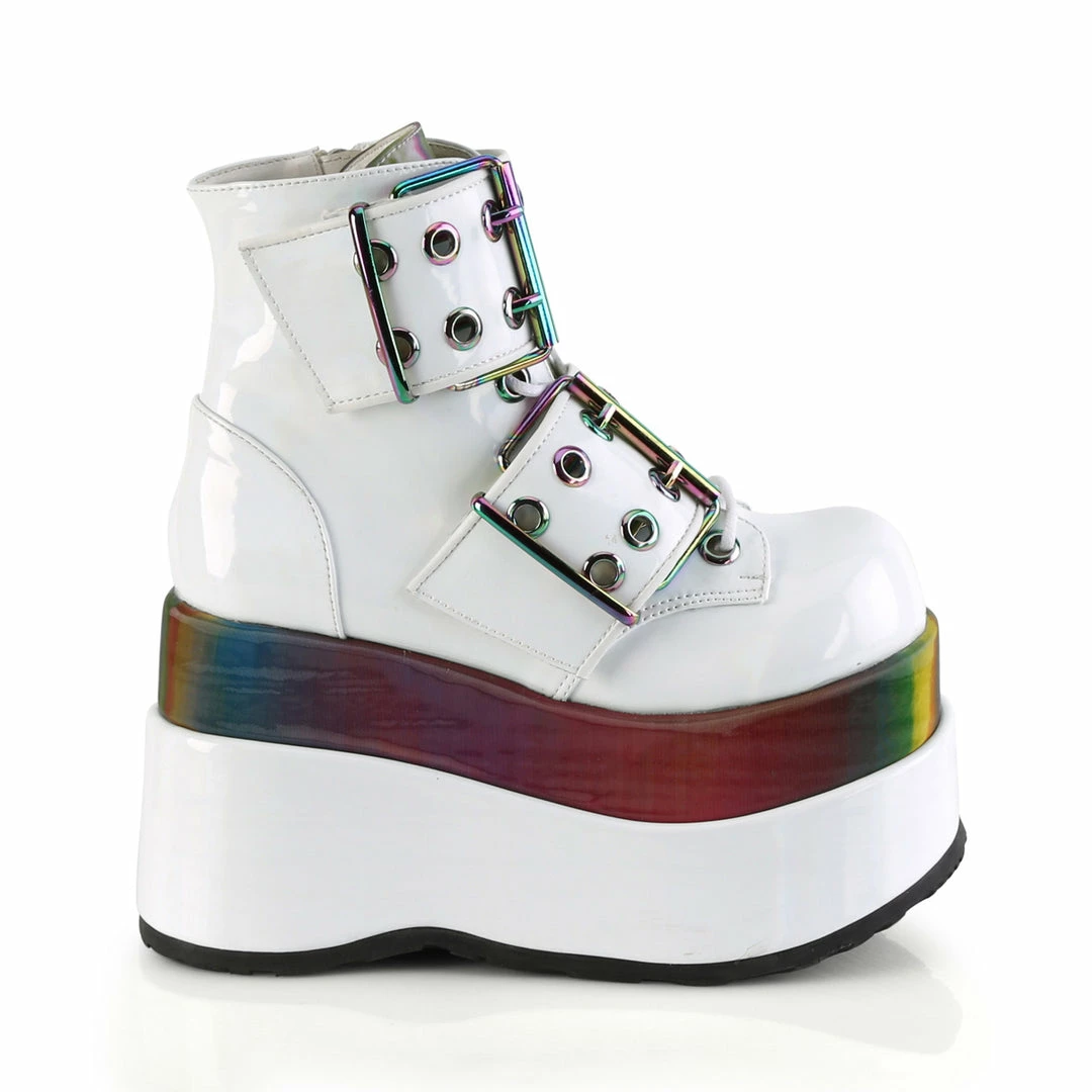 Demonia Punk & Goth BEAR-104 - Wht Patent-Rainbow Reflective 7 Demonia Punk & Goth BEAR-104 - Wht Patent-Rainbow Reflective