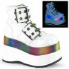 Demonia Punk & Goth BEAR-104 - Wht Patent-Rainbow Reflective