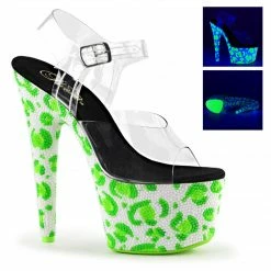 Pleaser Exotic Dancing BEJEWELED-708UVLP - Clr/Neon Wht-Neon Green
