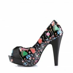 Pin Up Couture BETTIE-13 - Blk Pat-Blk Satin (Muertos Print) Vintage & Retro