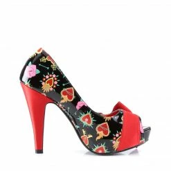 Pin Up Couture BETTIE-13 - Blk Pat-Red Satin (Sacred Hearts) Vintage & Retro