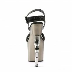 Pleaser Exotic Dancing BONDGIRL-712 - Blk Faux Leather/Pewter