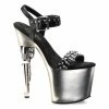 Pleaser Exotic Dancing BONDGIRL-712 - Blk Faux Leather/Pewter