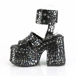 Demonia Punk & Goth CAMEL-102 - Blk Nubuck-Slv Holo Prints