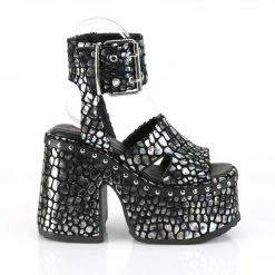 Demonia Punk & Goth CAMEL-102 - Blk Nubuck-Slv Holo Prints