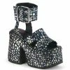 Demonia Punk & Goth CAMEL-102 - Blk Nubuck-Slv Holo Prints