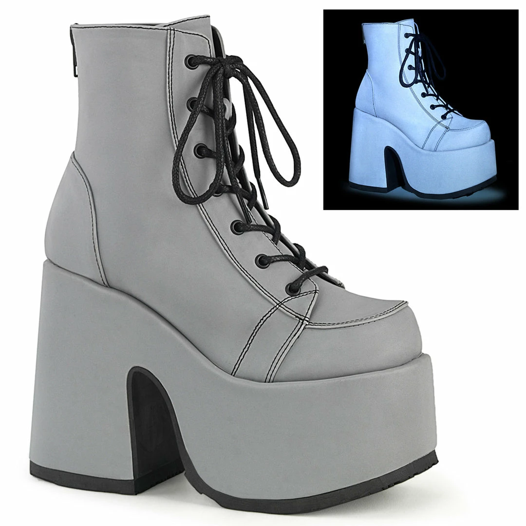 Demonia Punk & Goth CAMEL-203 - Grey Reflective Vegan Leather 3 Demonia Punk & Goth CAMEL-203 - Grey Reflective Vegan Leather