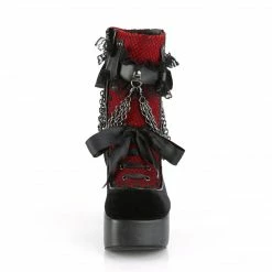 Demonia CHARADE-110 - Blk V. Le-Red-Blk Velvet-Fishnet Overlay Punk & Goth
