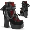 Demonia CHARADE-110 - Blk V. Le-Red-Blk Velvet-Fishnet Overlay Punk & Goth