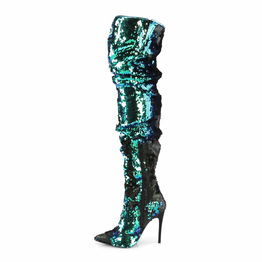 Pleaser Drag Queen COURTLY-3011 - Green Iridescent Sequins 5 Pleaser Drag Queen COURTLY-3011 - Green Iridescent Sequins
