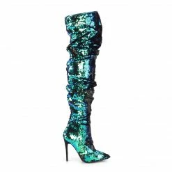 Pleaser Drag Queen COURTLY-3011 - Green Iridescent Sequins 11 Pleaser Drag Queen COURTLY-3011 - Green Iridescent Sequins