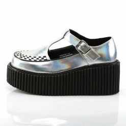 Demonia CREEPER-214 - Slv Hologram-Blk Vegan Leather Punk & Goth