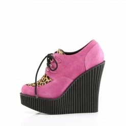 Demonia CREEPER-304 - H.Pink Vegan Suede-Leopard Printed Pony Hair