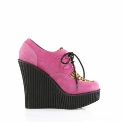 Demonia CREEPER-304 - H.Pink Vegan Suede-Leopard Printed Pony Hair