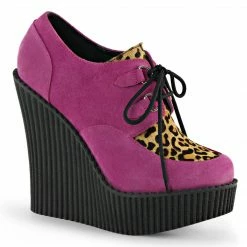 Demonia CREEPER-304 - H.Pink Vegan Suede-Leopard Printed Pony Hair