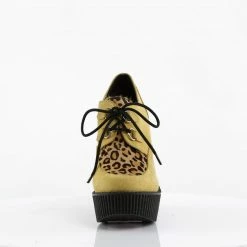Demonia Punk & Goth CREEPER-304 - Mustard Vegan Suede-Leopard Printed Ponly Hair