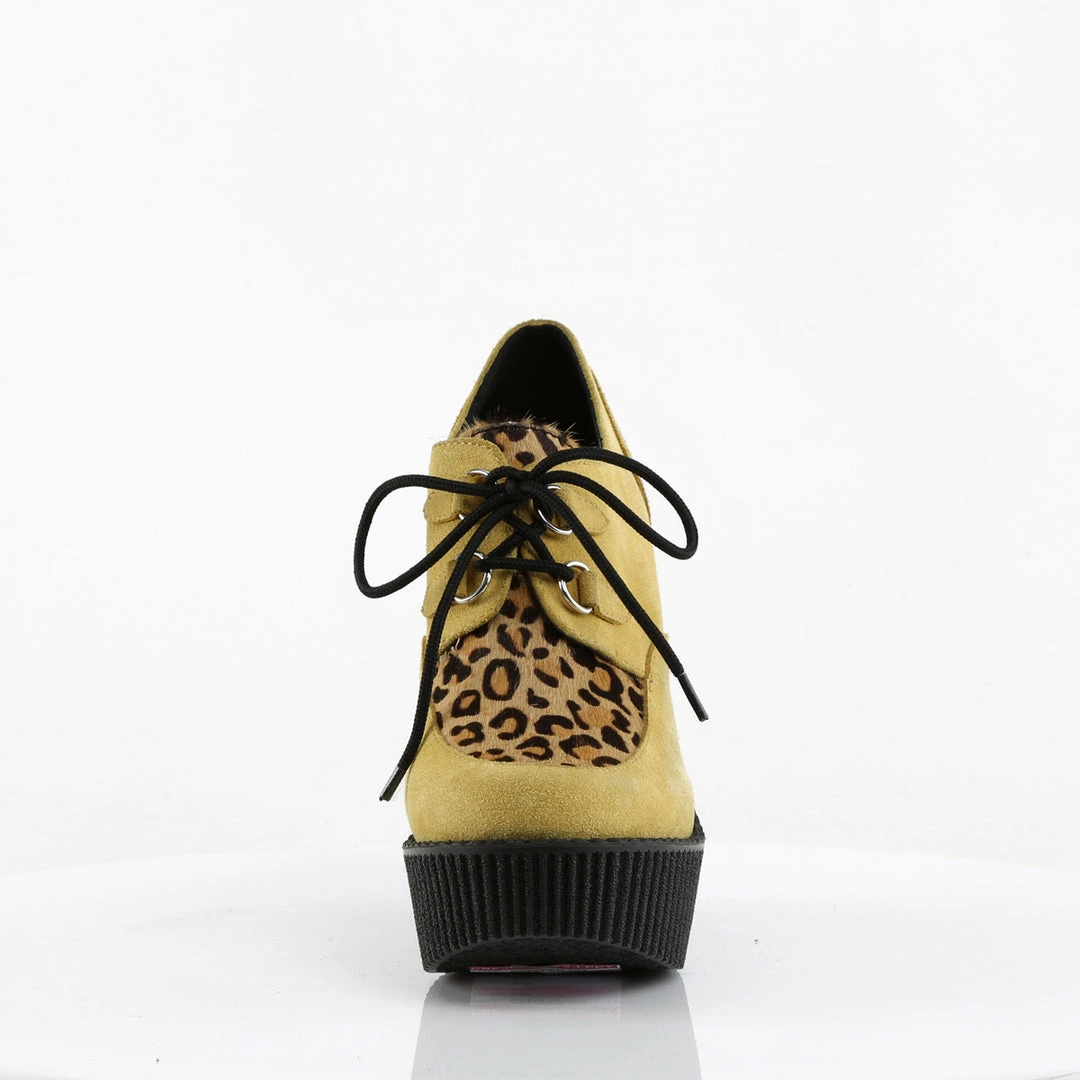Demonia Punk & Goth CREEPER-304 - Mustard Vegan Suede-Leopard Printed Ponly Hair 4 Demonia Punk & Goth CREEPER-304 - Mustard Vegan Suede-Leopard Printed Ponly Hair