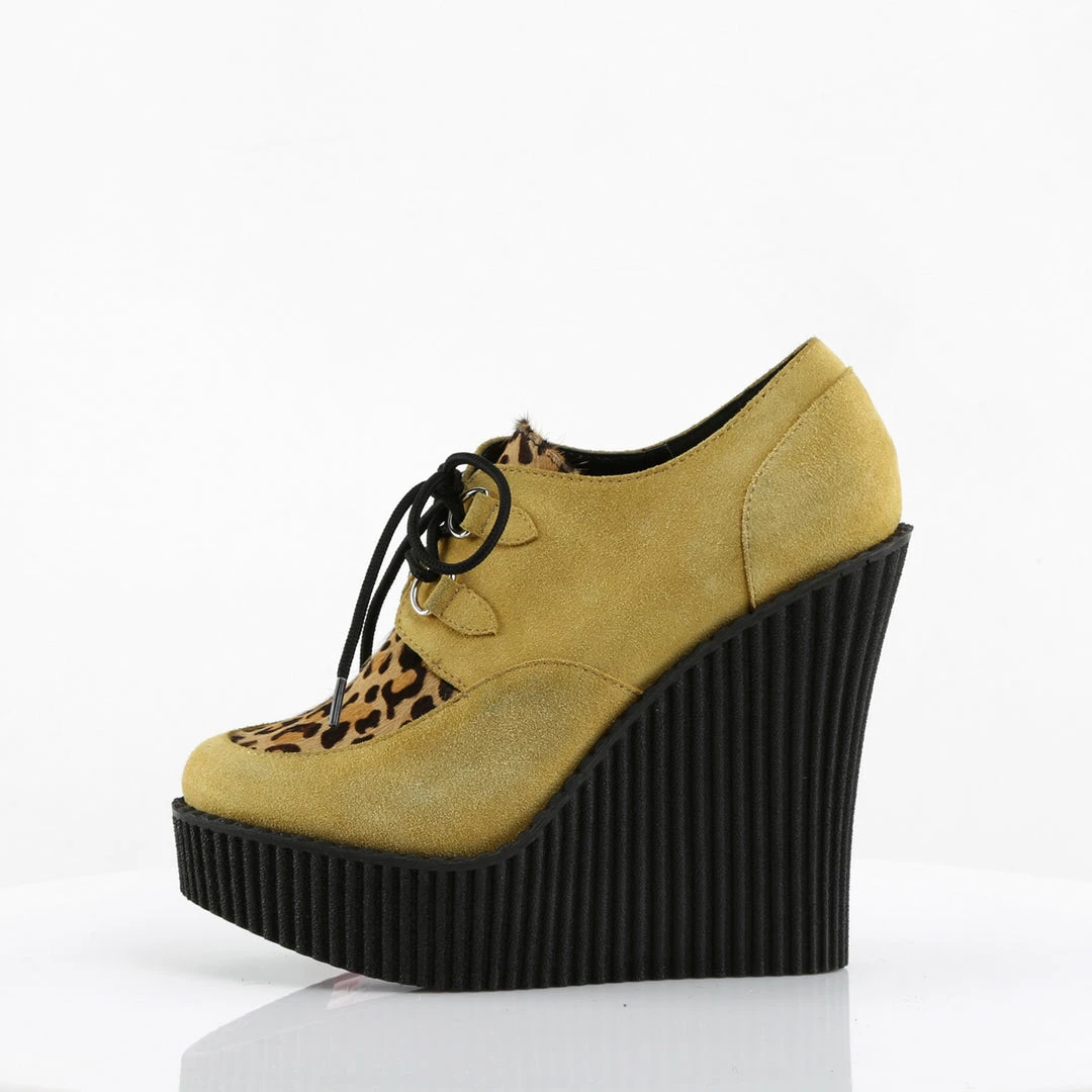 Demonia Punk & Goth CREEPER-304 - Mustard Vegan Suede-Leopard Printed Ponly Hair 5 Demonia Punk & Goth CREEPER-304 - Mustard Vegan Suede-Leopard Printed Ponly Hair