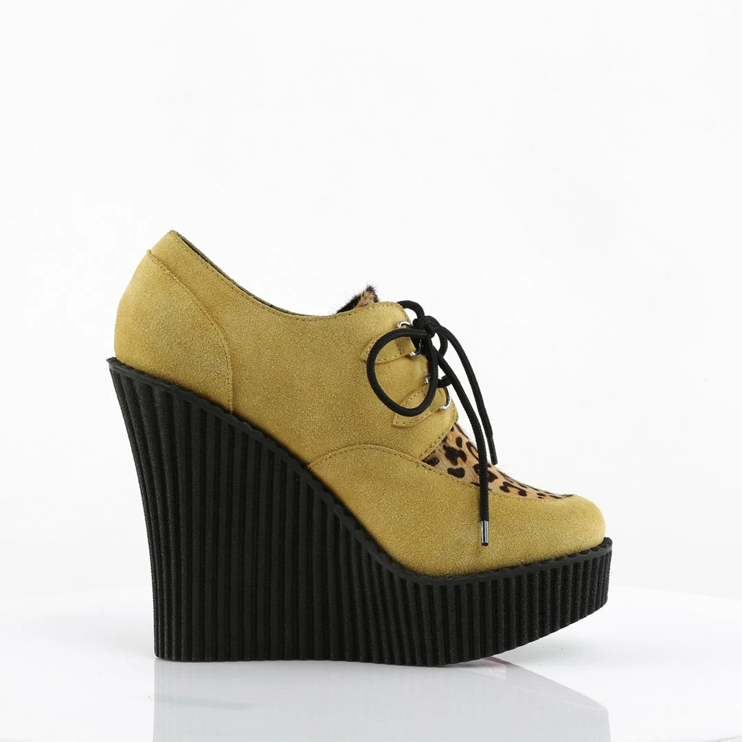 Demonia Punk & Goth CREEPER-304 - Mustard Vegan Suede-Leopard Printed Ponly Hair 7 Demonia Punk & Goth CREEPER-304 - Mustard Vegan Suede-Leopard Printed Ponly Hair