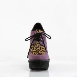 Demonia CREEPER-304 - Purple Vegan Suede-Leopard Printed Pony Hair