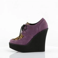 Demonia CREEPER-304 - Purple Vegan Suede-Leopard Printed Pony Hair