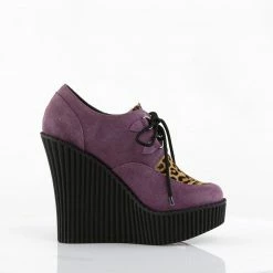 Demonia CREEPER-304 - Purple Vegan Suede-Leopard Printed Pony Hair