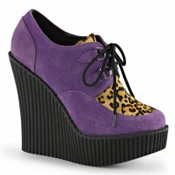 Demonia CREEPER-304 - Purple Vegan Suede-Leopard Printed Pony Hair
