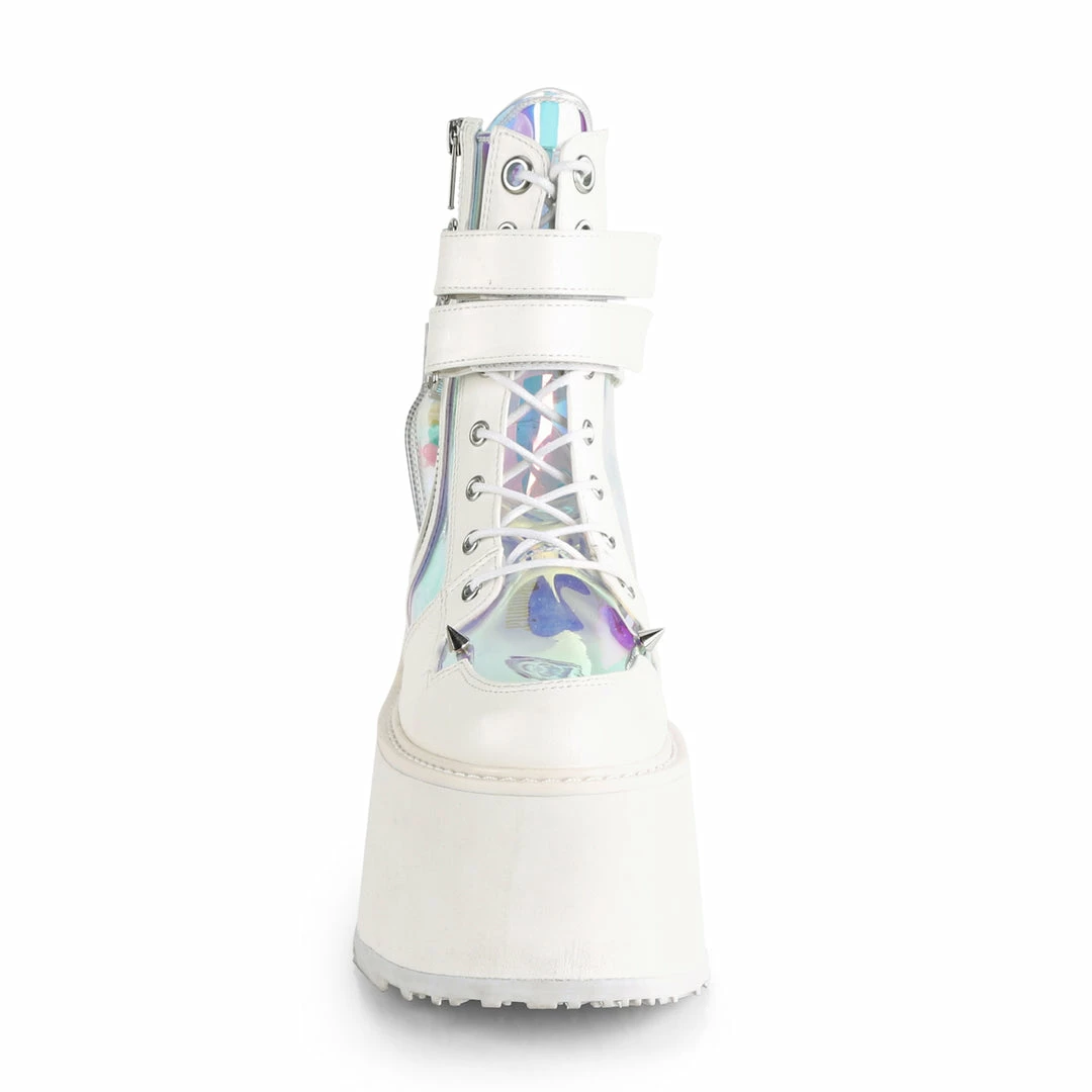 Demonia Punk & Goth DAMNED-115 - Wht Vegan Leather-Clear Hologram PVC 4 Demonia Punk & Goth DAMNED-115 - Wht Vegan Leather-Clear Hologram PVC