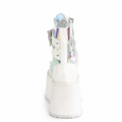 Demonia Punk & Goth DAMNED-115 - Wht Vegan Leather-Clear Hologram PVC 10 Demonia Punk & Goth DAMNED-115 - Wht Vegan Leather-Clear Hologram PVC