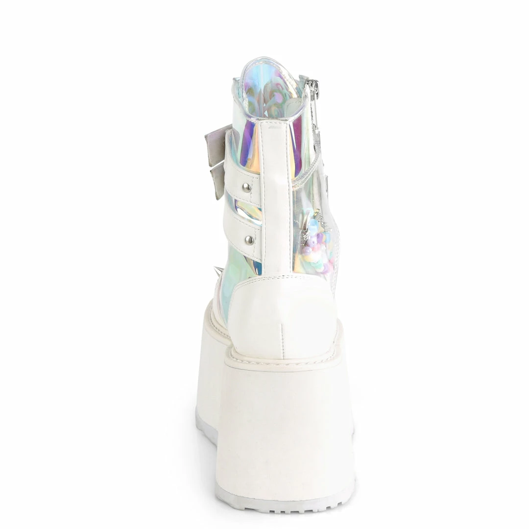Demonia Punk & Goth DAMNED-115 - Wht Vegan Leather-Clear Hologram PVC 6 Demonia Punk & Goth DAMNED-115 - Wht Vegan Leather-Clear Hologram PVC
